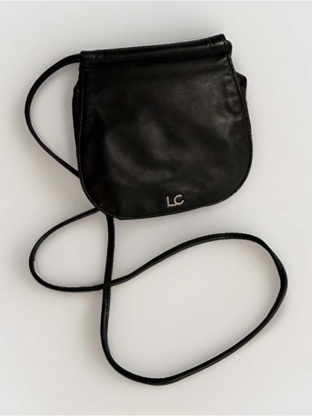 Vintage Liz Claiborne Leather Co Black Small Saddle Crossbody Bag Purse Flap 90s